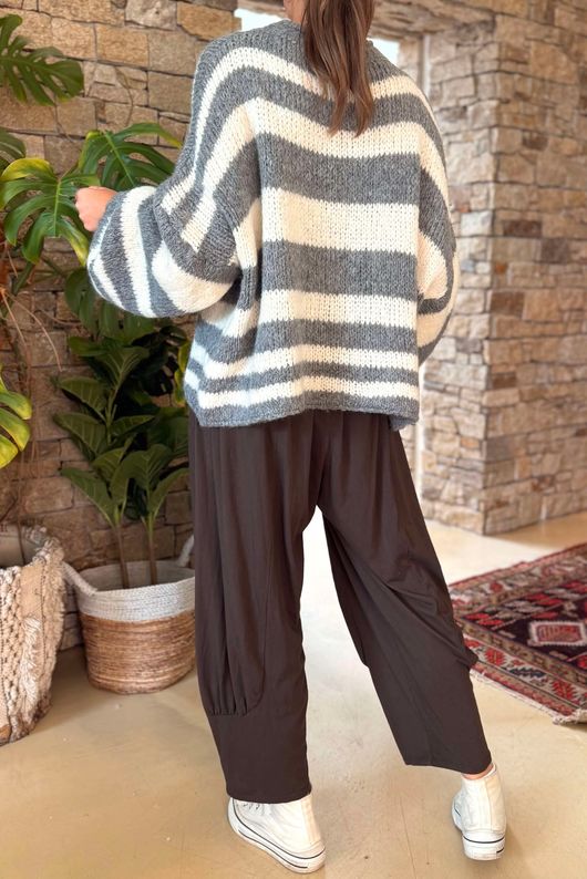 Made in Italy Big Softie Stripe Shortie Knit Slate
